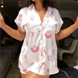 SHOW ME YOUR MUMU Day Dream PJ Top In White Shell Luxe Satin